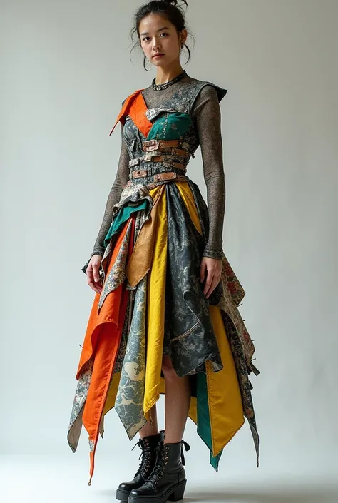 Unconventional and weird
 dress that is made from recycled materials 
