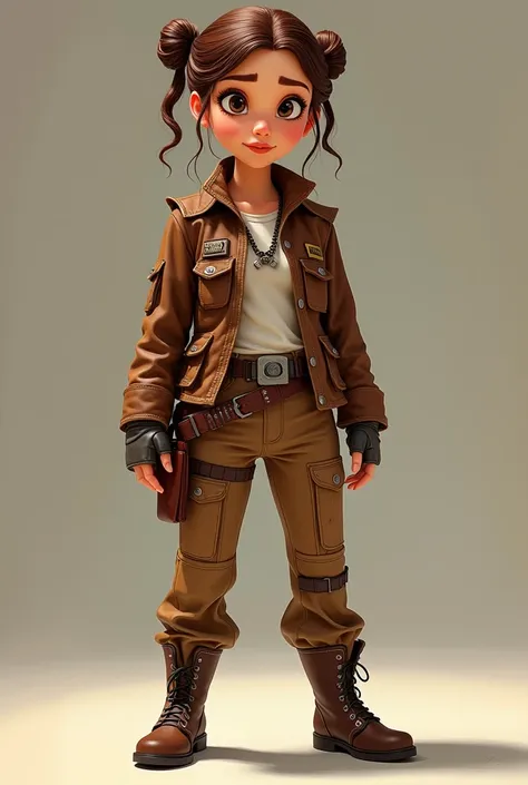 Animated leia wearing brown bounty hunter outift