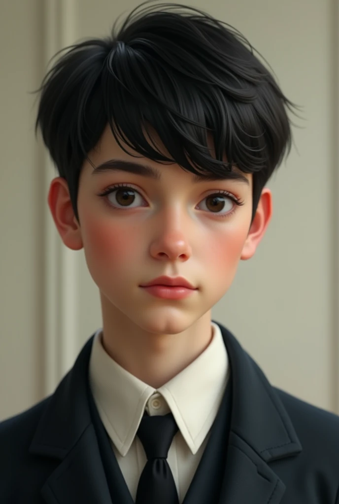 A beautiful black-haired boy from 20th century England　　short hair