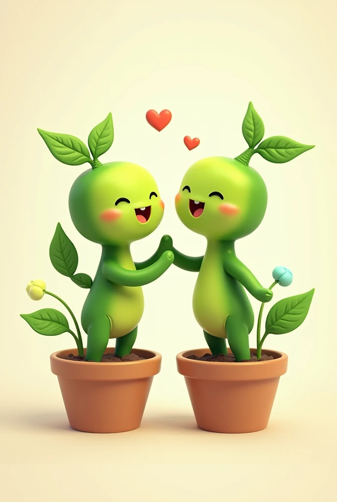 A green plant  in a pot dancing with another plant in another pot, performing cute couple dance.and plants should be very cute
