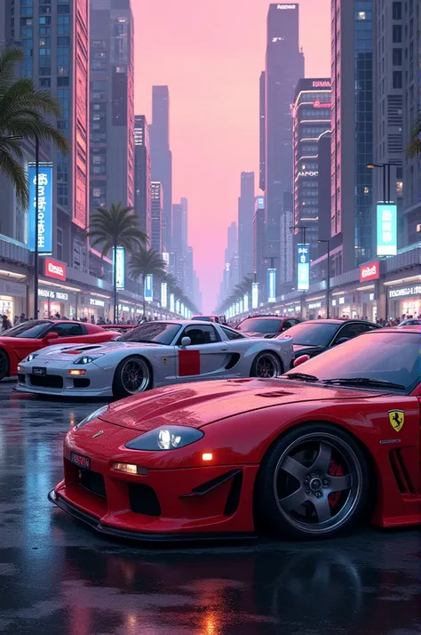 A mix of skyline r34, Supra , Mazda rx7 e Ferrari f40