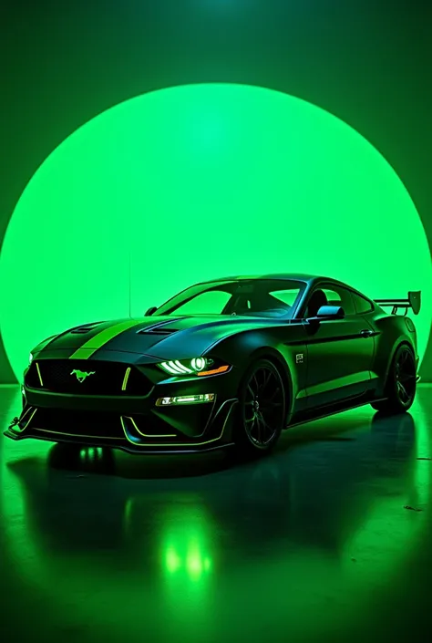 Second gen black mustang green line with green neon led background black 