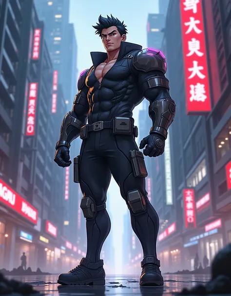 Full body anime male with men pose anime style, conceptual anime cyberpunk