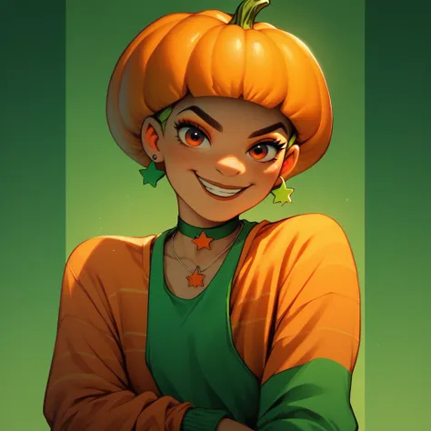 disney style,  pumpkin rapper with red orange and green color palette