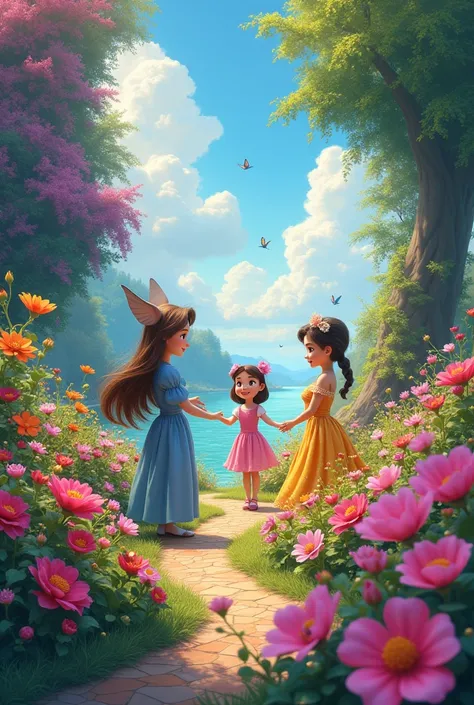 A Disney movie with a flower garden background. 