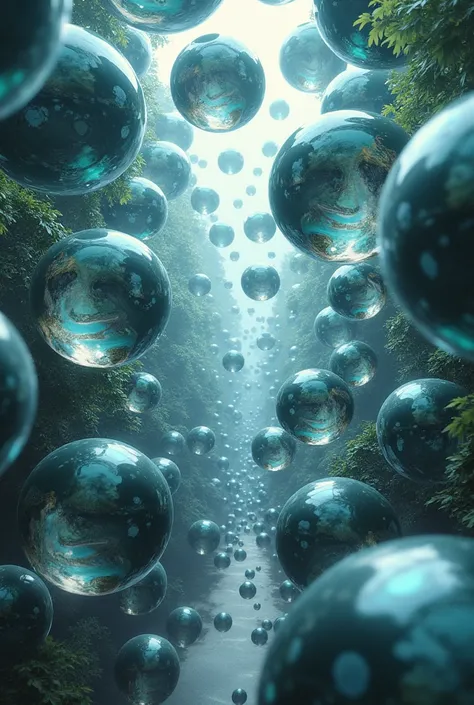 (Highest quality、Highest quality:1.3)、Countless glass balls floating、Reflected in a glass ball々World、Fantasy、Light and shadow contrast、No people