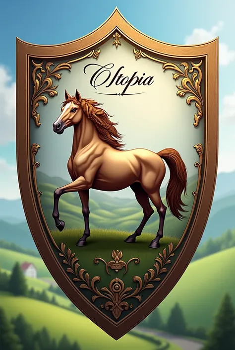 Elegant and beautiful shield of horse riding school, that bears the name UTOPIA.