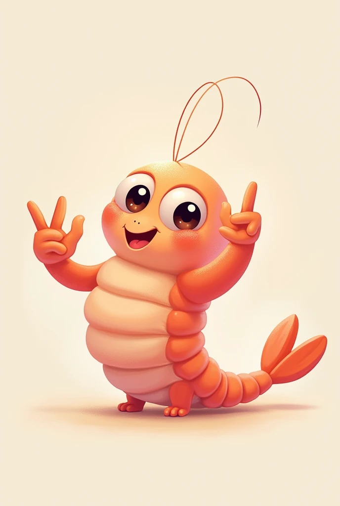 Cute shrimp with cartoon eyes waving with the all-okay sign standing sideways