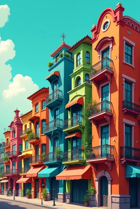 Look at those buildings! They are so colorful and have those wrought iron balconies.. comics image