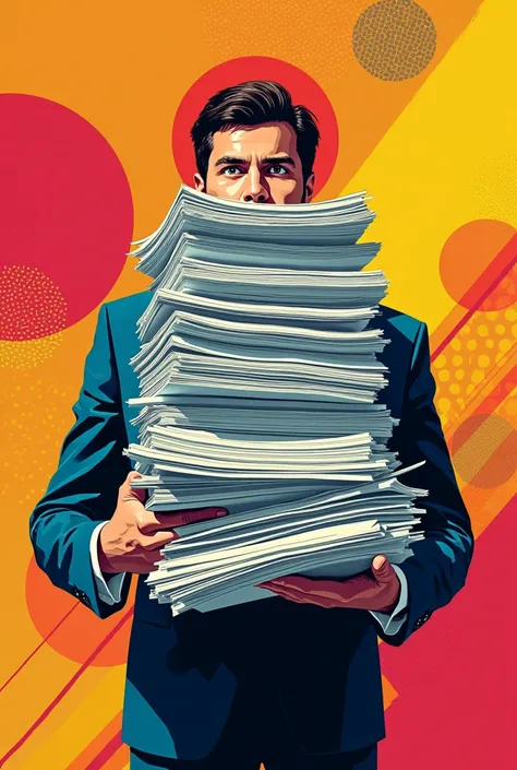 person with many papers in hand pop art style 