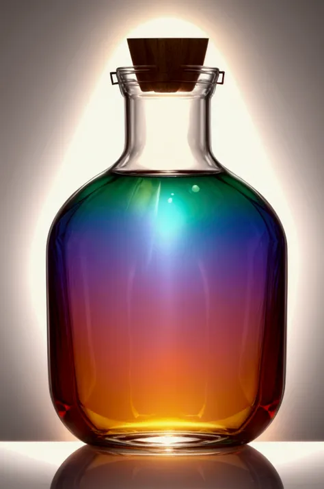 in the light refraction experiment、a glass bottle with a colorful gradient