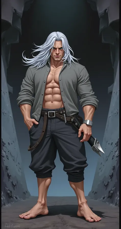 Make the silver haired male character a little strong and with illustrative bangs