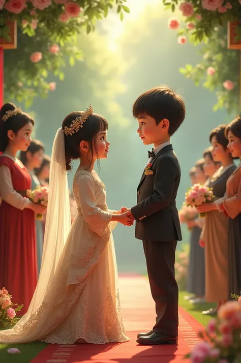 A girl and boy having marriage in child
