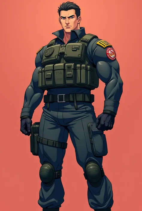 Special Forces Captain,Anime style,Anime man,full-body shot,Solid color background,front Photo