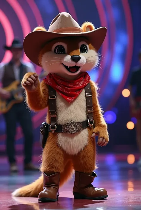 created an image of a person wearing a mascot named "Cowboy Weasel" on the show The Masked Singer