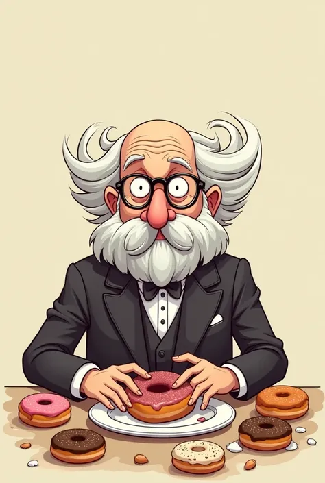 Cartoon of Sigmund Freud eating donuts with the title Cravings of the Id