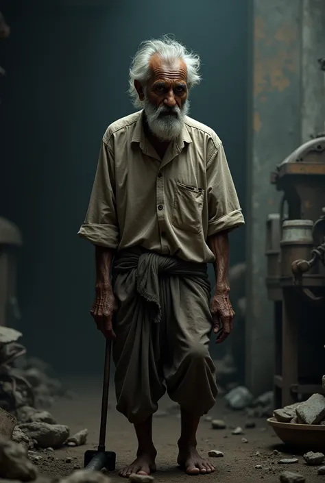 Old indian poor worker who is punished by the employer