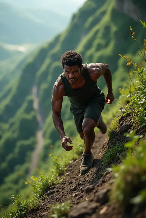 The person climbing a hill, struggling but determined. Sweat and effort are visible, but they keep moving.

Text on Screen: “Success is built step by step.”