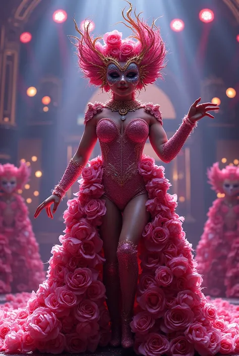 created an image of a person wearing a mascot named "Luxurious Roses" on the show The Masked Singer