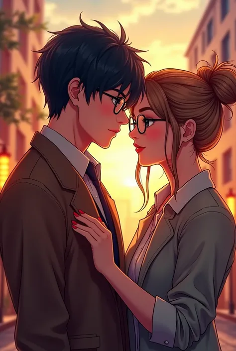 Waifu couple, the one with glasses and dark hair is Japanese, light brown hair with rocker glasses