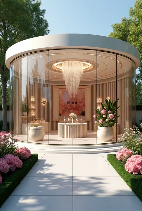 Professional 3d architecture rendering design of modern and French design for elegant French garden design with many boticque glassy stone that this store combination of elegant perfume and elegant flowers store and the materials similar Swarovski and the ...