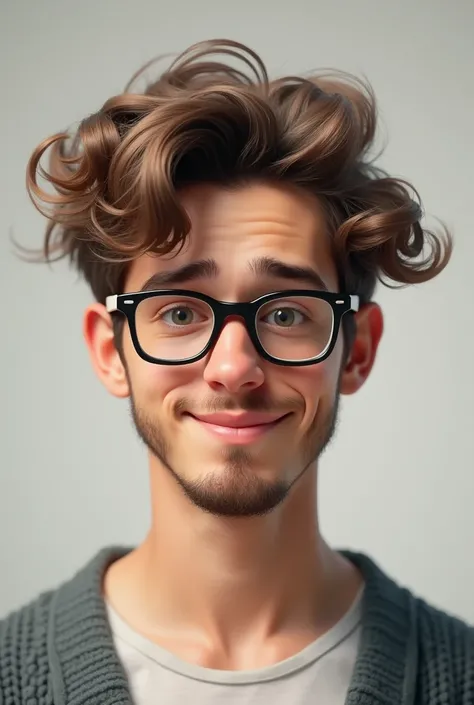 Young white man with glasses and curlers
