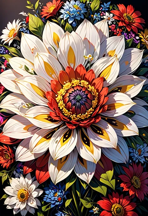     Top view of only part of the flower. There is a large wavy flower with multi-colored round bright and colorful gradients on a dark background. (A close-up shot of only the flowers)The layers of colors are richer, ultra-large close-up, elegant visual ar...