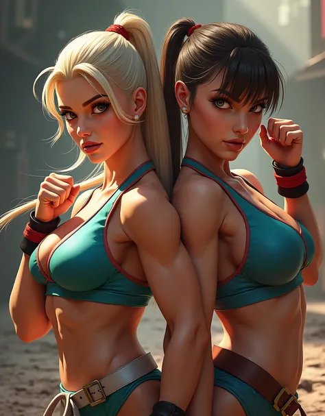 (best quality, 4k, 8k, highres, masterpiece:1.2), ultra-detailed, (realistic, photorealistic, photo-realistic:1.37), portraits, street fighter, cammy white, chun-li, fighting game characters, beautiful detailed eyes, beautiful detailed lips, extremely deta...