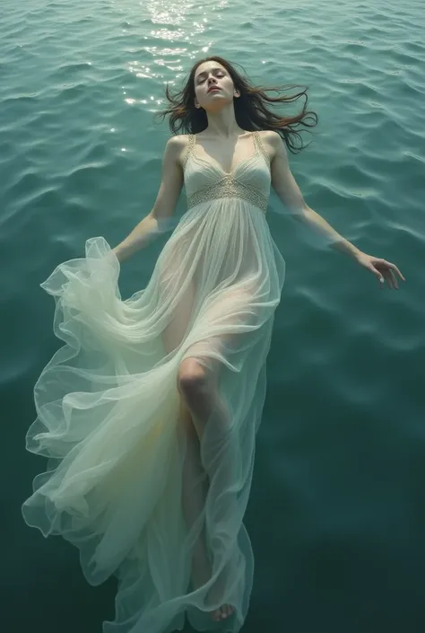 Woman in transparent dress in water 