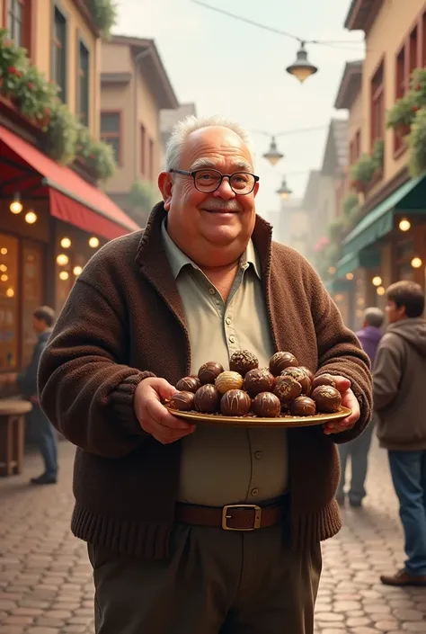 Handing out chocolates、Fat old man with glasses