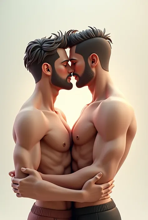 Body image of a couple of men giving a kiss in a 3D drawing style