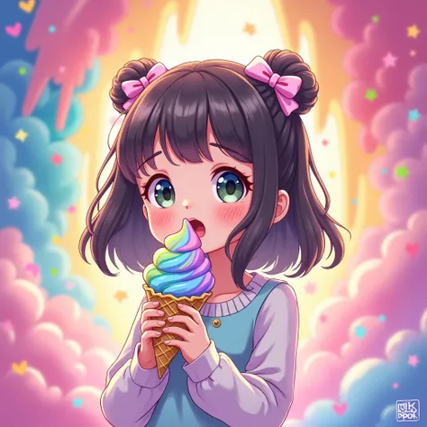 Colorful Gradient, mika_pikazo, a girl licking a softcream, 