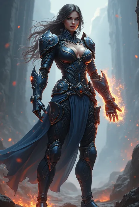 a woman with a fantasy fighter armor with a gauntlet