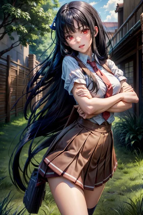 (masterpiece, best quality:1.2), 1girl, solo, H1me3na
1girl
:d
bangs
black hair
blue legwear
grass
long hair
looking at viewer
miniskirt
necktie
night
open mouth
outdoors
pleated skirt
red eyes
red necktie
school uniform
shirt
short sleeves
skirt
smile
sol...