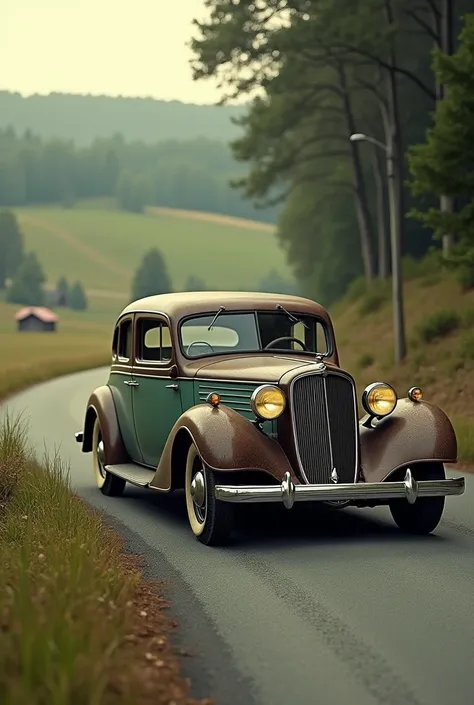 A old car going on road