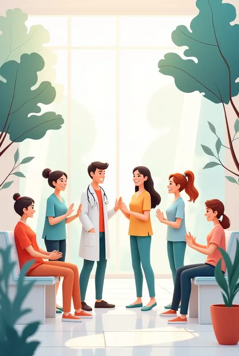 Animated health center on white background showing positive  