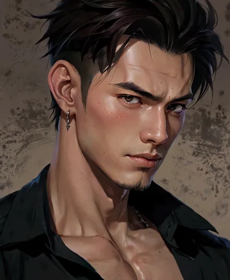 a close up of a man with a shirt on and no shirt on, piercing, painted in anime painter studio, anime portrait of a handsome man, inspired by Yanjun Cheng, smooth. digital painting, made with anime painter studio, anime realism style, digital matt painting...