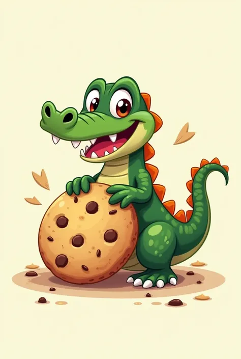 an animated logo of a cute crocodile biting a cookie 