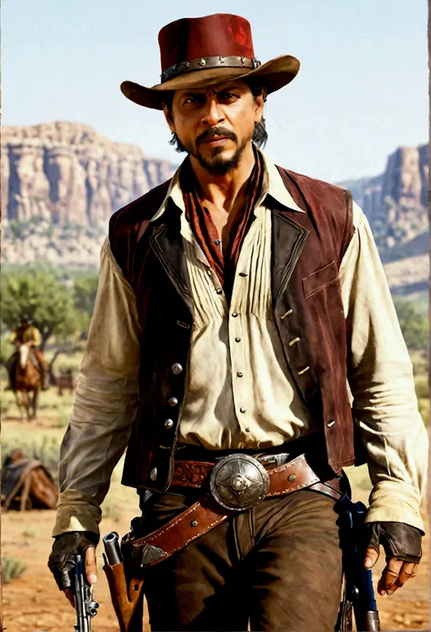 ((masterpiece))、((Highest quality))、photograph、reality、High resolution、Very detailed、SHAHRUKH KHAN as a Red dead Redemption character In real life