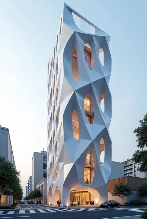 12-STORY BUILDING DESIGNED IN CONTEMPORARY STYLE, MODERN DESIGN LANGUAGE , The shell has a structure that simulates the Japanese art of origami. 