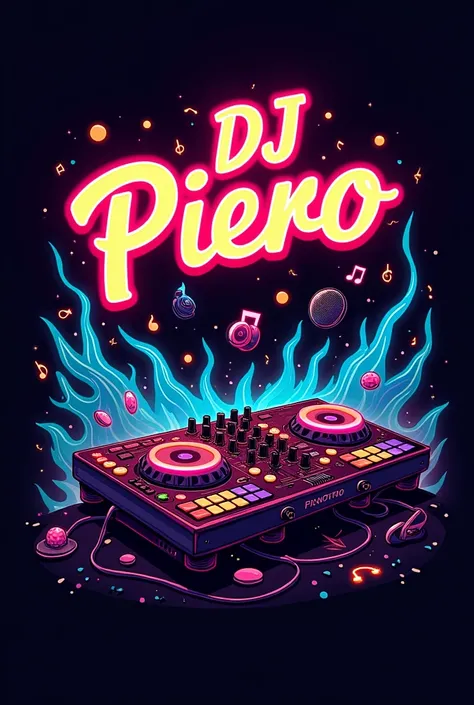 # Electrifying logo for DJ PIERO, LET THE IMAGE NOT CONTAIN A SINGLE HUMAN Imagine a logo that captures the very essence of electronic music and the energy of the dance floor. At the heart of this vibrant creation, A Pioneer DDJ-FLX4 console comes to life ...