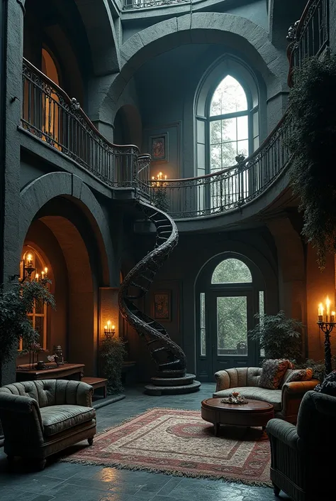 Modern gothic interior house. Live action estilo Tim Burton