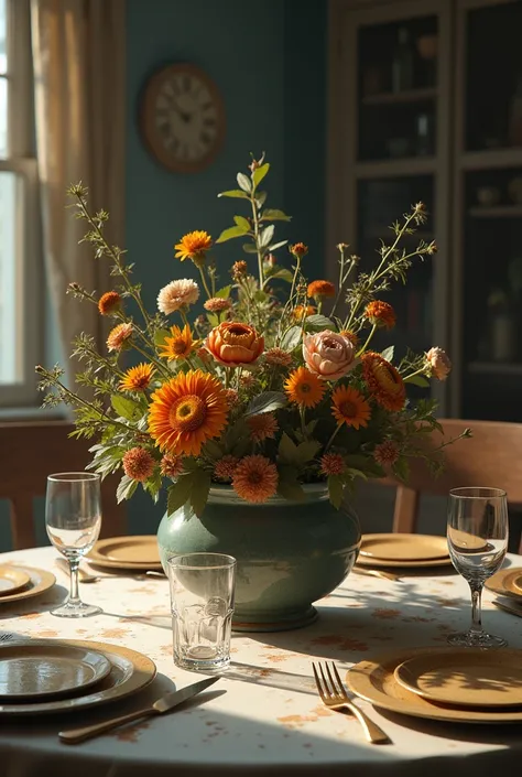 Withered and dirty centerpiece,
at a family dinner