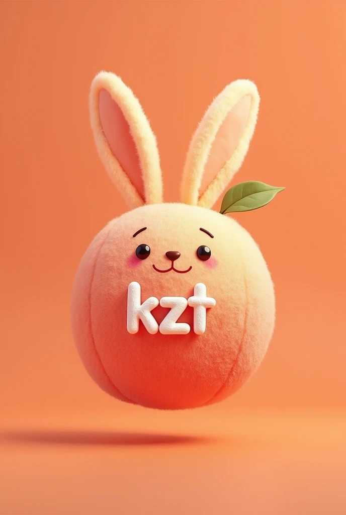 A rabbit-shaped peach with a happy expression and KZT written on it, cheering on a peach background