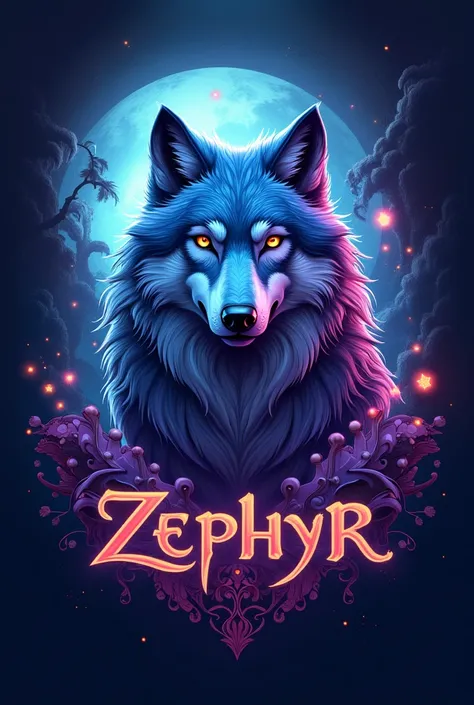 Cool logo for zephyr. With wolf and fantastical vibe. 2d art.