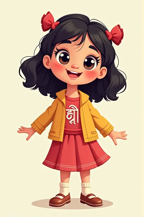 cartoon style picture of a girl named মিম।the name of the girl mim is written in Bengali on the picture. full body picture of the girl 