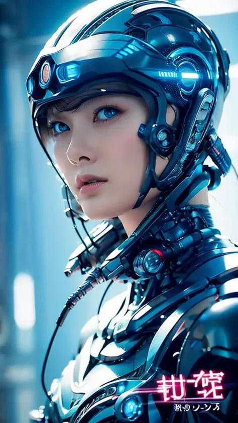 美しいbiondeの女性, bionde, Blue eyes, Cyberpunk style woman, high tech, futurist, High-quality images、
