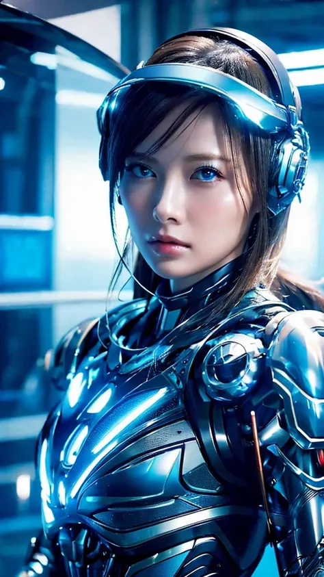 美しいbiondeの女性, bionde, Blue eyes, Cyberpunk style woman, high tech, futurist, High-quality images、
