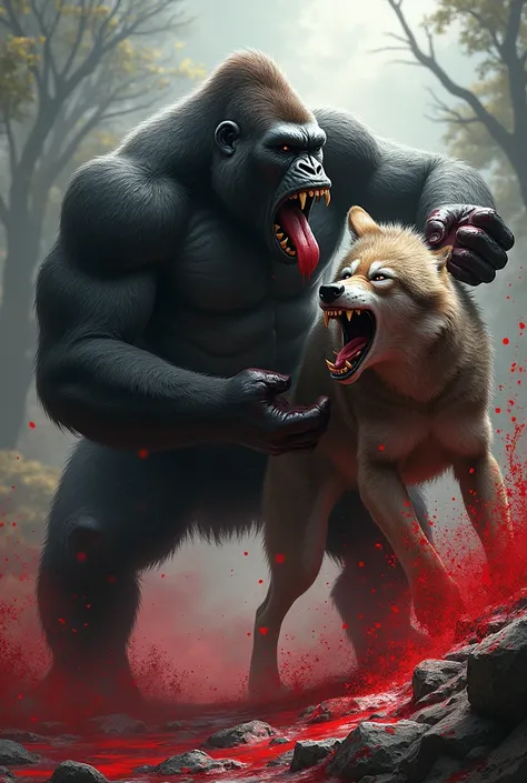 Gorilla killed wolf Red blood 