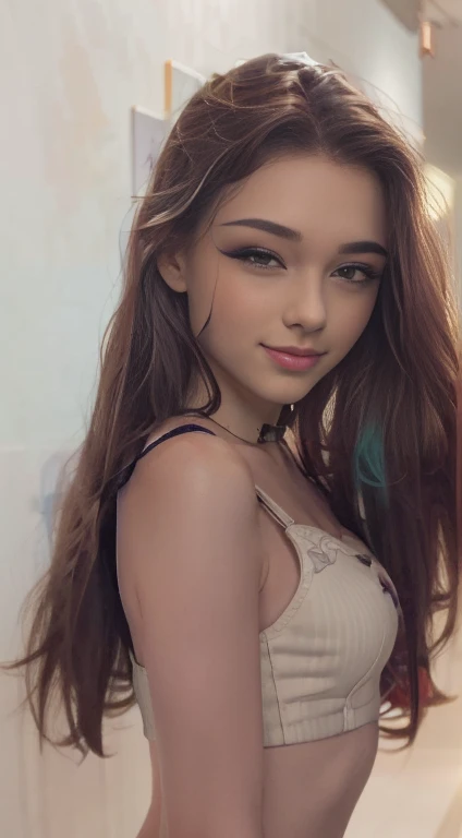 (masterpiece, The best quality, fotorrealist, High Resolutions, Cinematographer, :1.3), sharp focus, 1 beautiful teen girl , American Girl  , 15 years , Teenage model ,diaphragm, Highly detailed purple eyes and pupils, Piel realist, slim body shape, neckli...